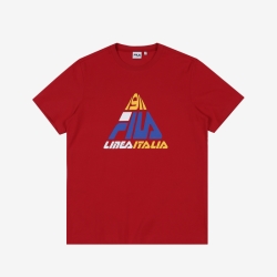 Fila Linea Italia Triangle Logo - Miesten Poolopaita - TummanPunainen | FI-20745